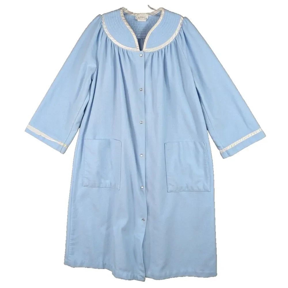 Vintage Nightgown Robe Women's L? Blue Pockets‎ Pearl Snaps Midi Cottage Prairie